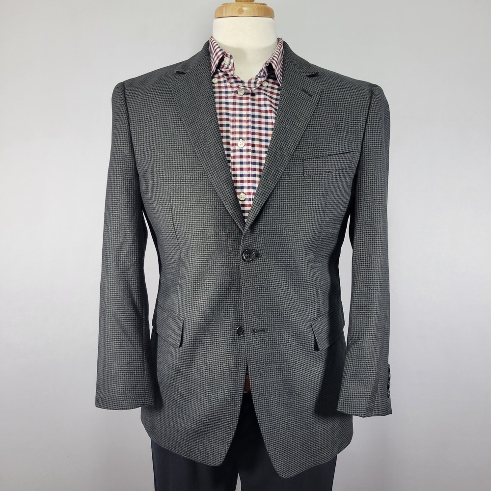 Izod Men's‎ Sport Coat Blazer Two Button Gray Houndstooth Poly Blend Sz 38S